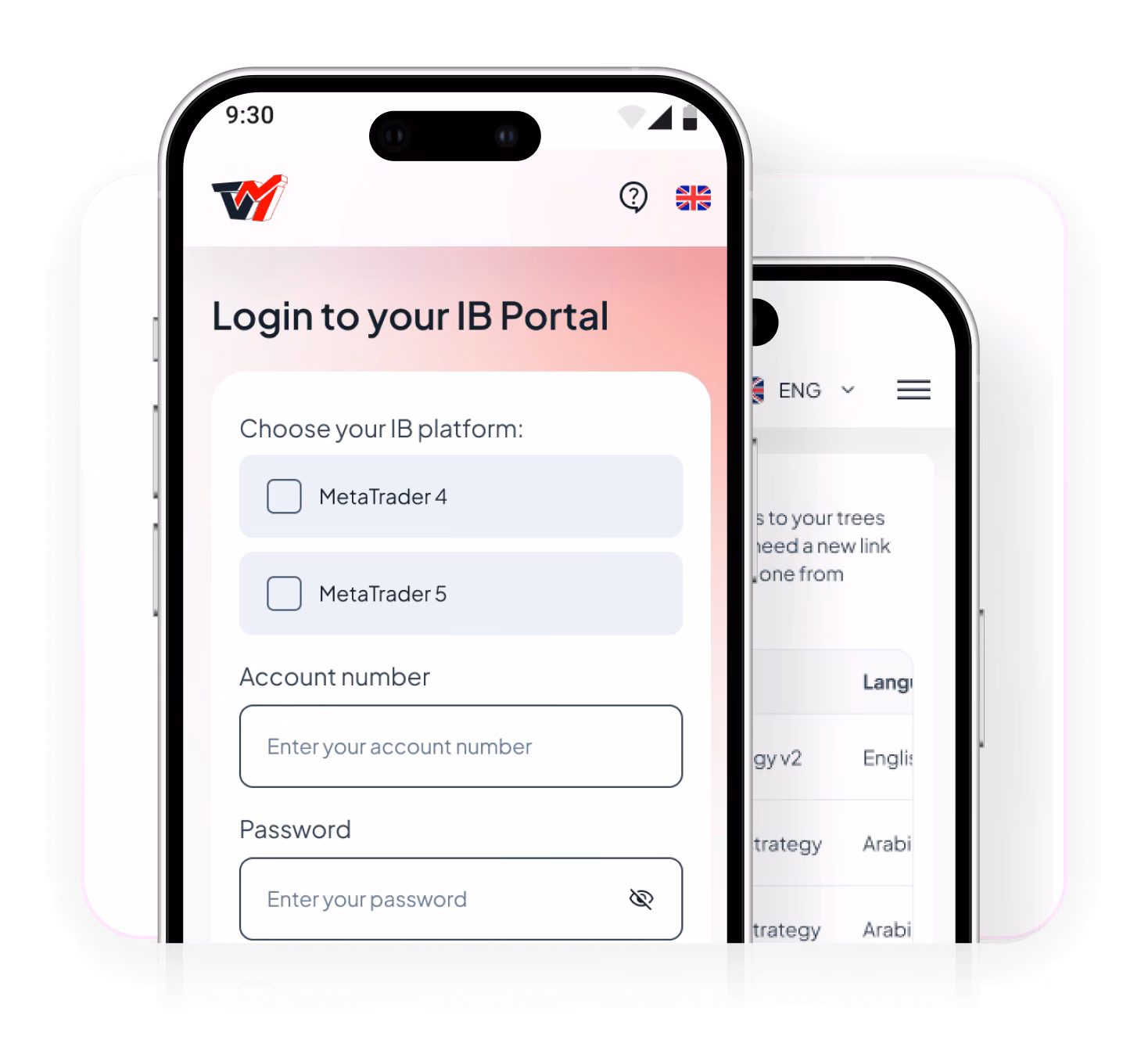 Smartphones showing the IB portal login screen for how to become an IB in 3 easy steps on mobile.